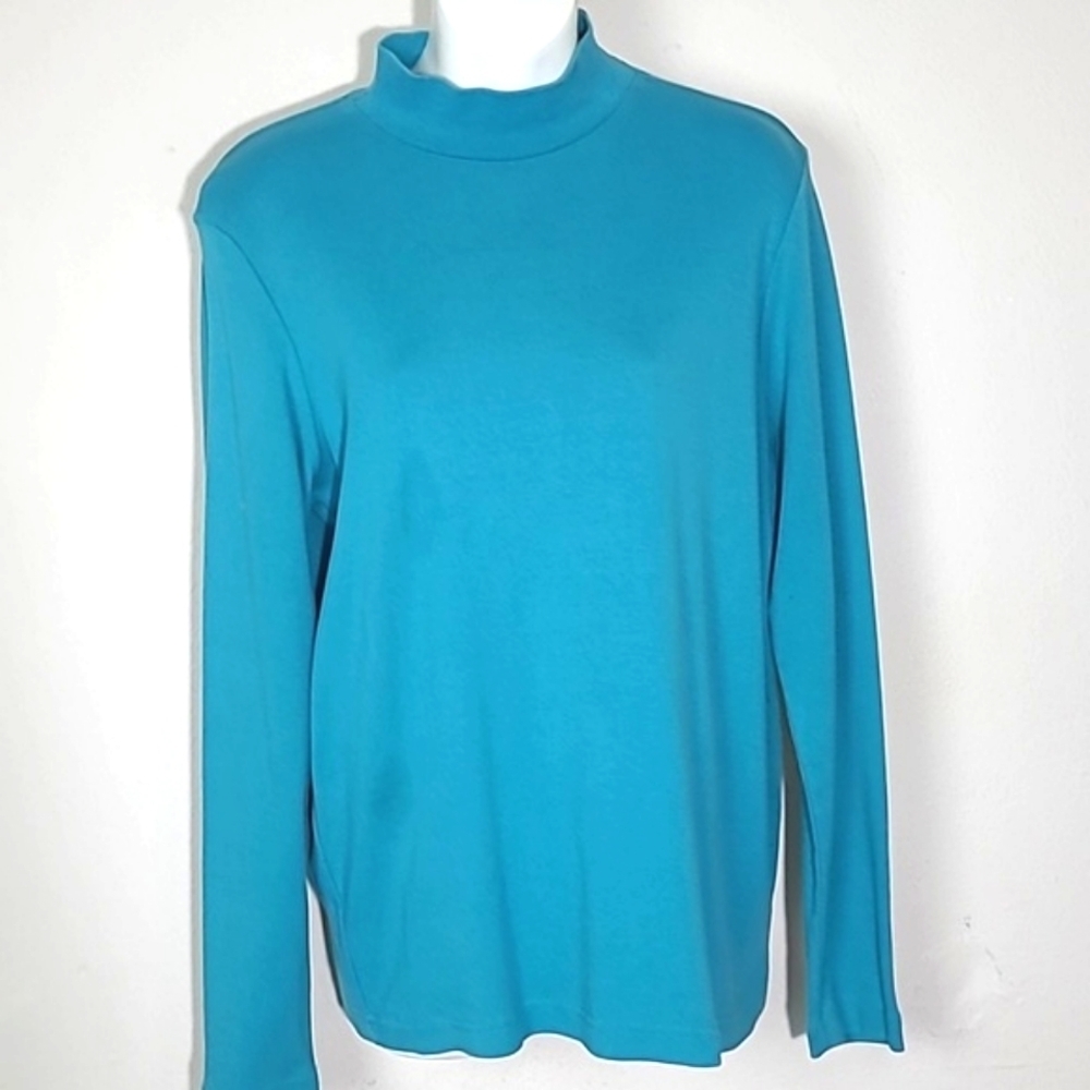 T shirt long sleeve mock turtleneck 100% cotton Kim Rogers Medium
